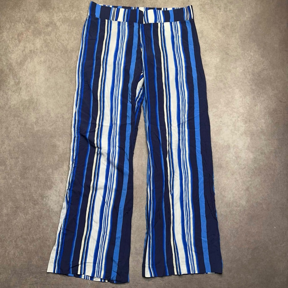 Lilly Pulitzer Blue White Striped Wide Leg Palazzo Pants Size M Rayon Resort